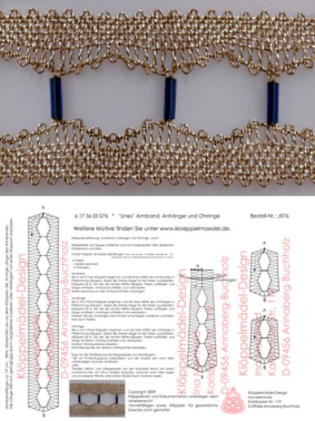076 Klöppelbrief Schmuck-Anhänger+Armband+Ohrringe "Lines“